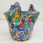 MILLEFIORI Murano Glass DECORATIVE Handkerchief Vase ITALIAN ART GLASS Handmade