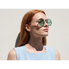 TIFFANY  CO TF3091 Silver Round-Frame Metal Sunglasses with Blue Lenses