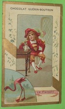 CHROMO 1890-1899 CHOCOLAT GUERIN-BOUTRON HOMMES ET OISEAUX FLAMANT