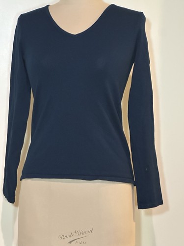 T Tahari Sweater Womens Small Blue Green Long Sleeve V Neck Tight Knit Basic