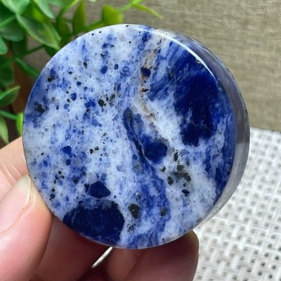 81g  Blue sodalite stone Slab/ Slice round Cup mat disc 49*16*16mm A102