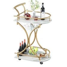 Bar Cart with Wheels Handle Rolling Home Bar Serving Carts 2 Tier Curved Anti...
