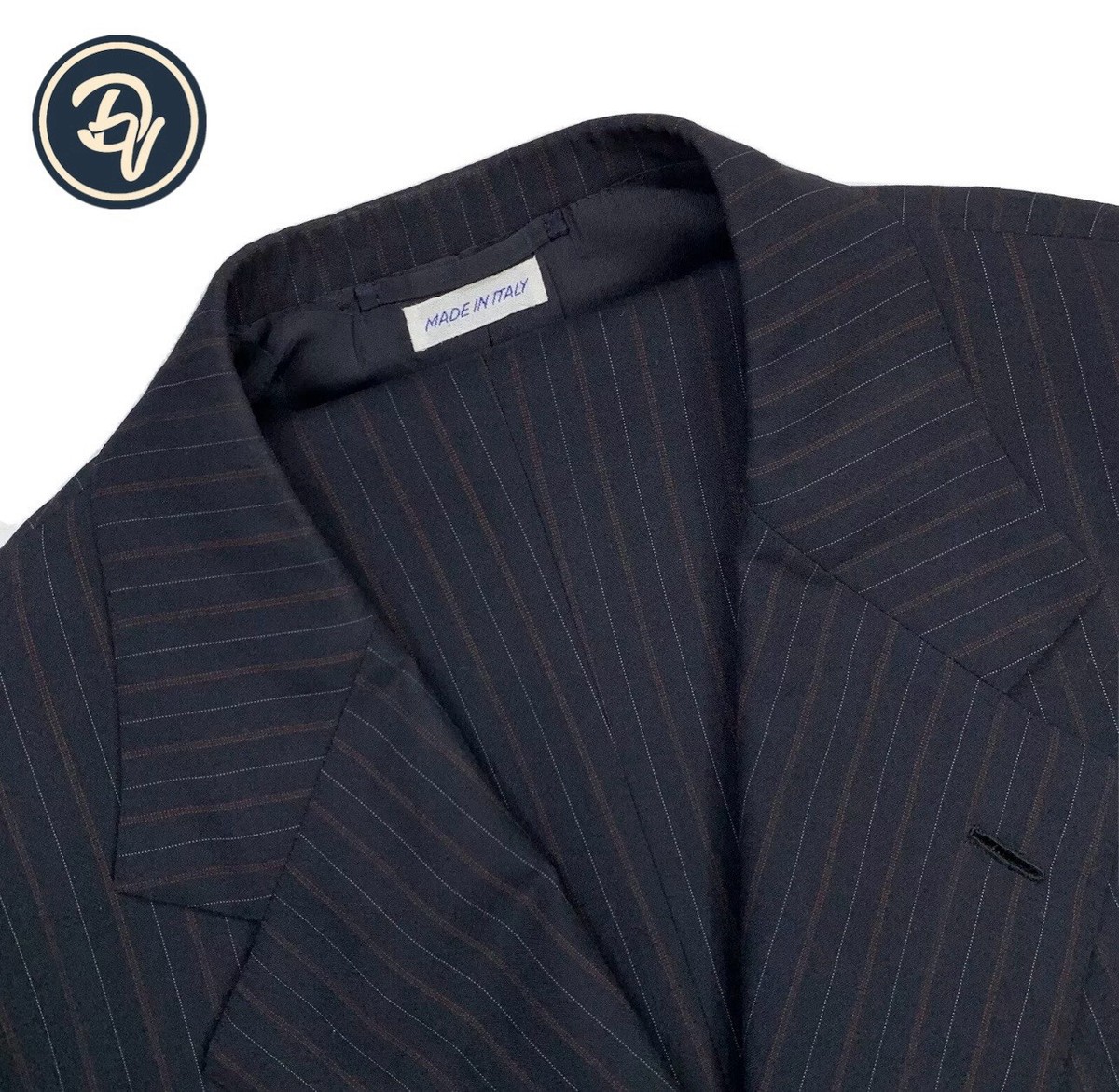 Mens 42 L Brioni Navy Blue Multi Stripe Super 150's Wool