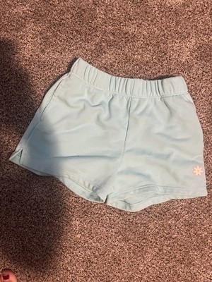 Girls Light Blue Athletic Pull-On Shorts Elastic Waist Flat Front Flower