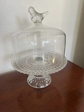 Cake Dish With Dome and Bird Handle Indiana Glass Stunning