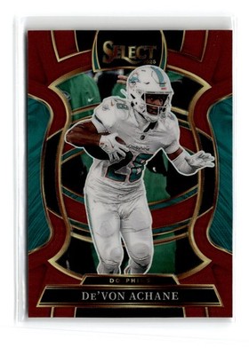 De'Von Achane 2025 Panini Select Concourse #81 Red Prizm 28/149 JSY # Dolphins