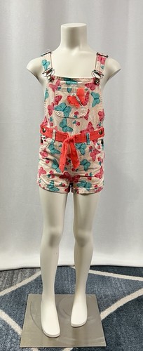 Girls Butterflies Shortalls Overalls Adjustable Straps Orange Blue Size 6