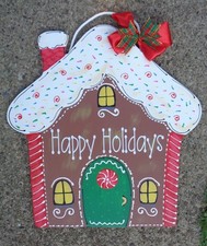 Happy Holidays Gingerbread House Sign Christmas Door Hanger Wall