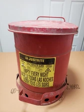 Justrite 6 gal. Galvanized Steel Oily Waste Safety Can Foot Lever