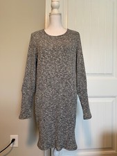New Madewell Ribbed Bubble-Sleeve Dress Heather Gravel Sz XL L1760