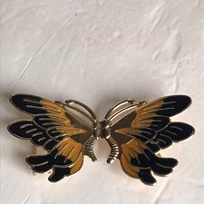 vintage butterfly belt buckle metal enamel clasp Yellow Black Gold Tone