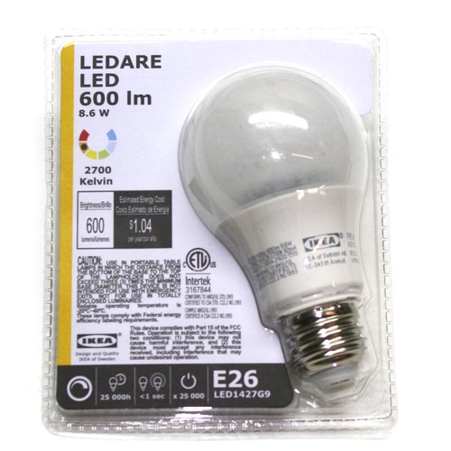 IKEA E26 LEDARE DIMMABLE LIGHT BULB LED 600 Lumen 8.6w NEW eBay