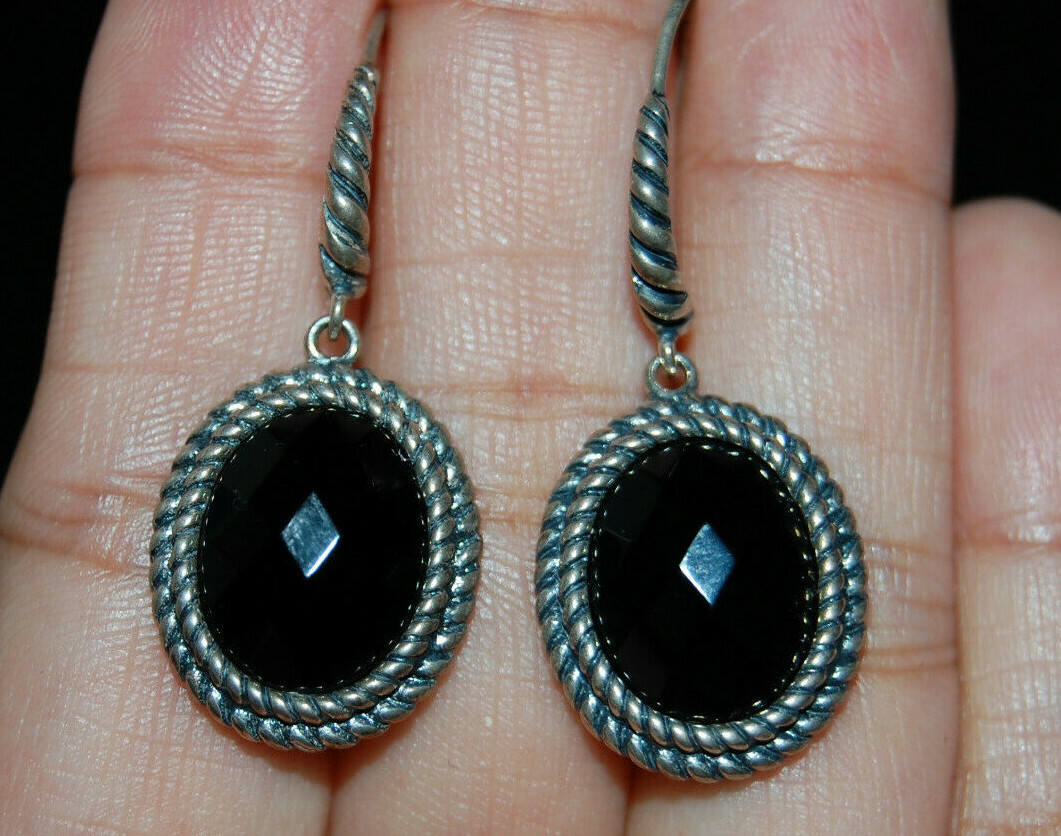 Solid Sterling Silver 925 Studs Earrings Black On… - image 2