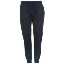 LADIES NAVY LONSDALE PRINTED LOGO RIBBED CUFFS SLIM JOGGING PANTS 10