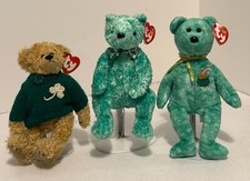 TY BEANIE BABY LUCK-E, BLARNEY & KILLARNEY THE BEARS WITH TAG PLUSH TOY MINT