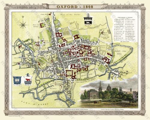 OLD MAP OF OXFORD - 1808 -  20"x16" PHOTOGRAPHIC PRINT - Picture 1 of 3