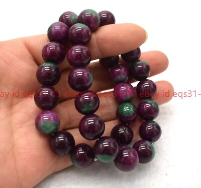 Natural 1Pcs 6/8/10/12mm Red Gems in Zoisite Round Gemstone Beads Bracelet 7.5''