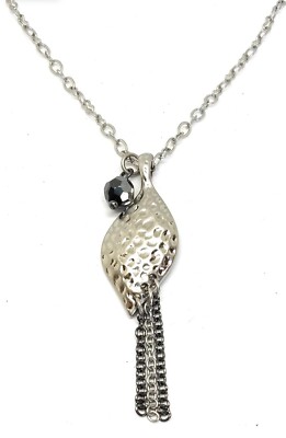 Lia Sophia ''Fine Art'' Silver Hammered Pendant w/Black Bead & Tassel Necklace