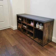 Rustic Brown Shoe Bench Seat Cushion Shoe Rack Storage Cabinet Shelf Organiser