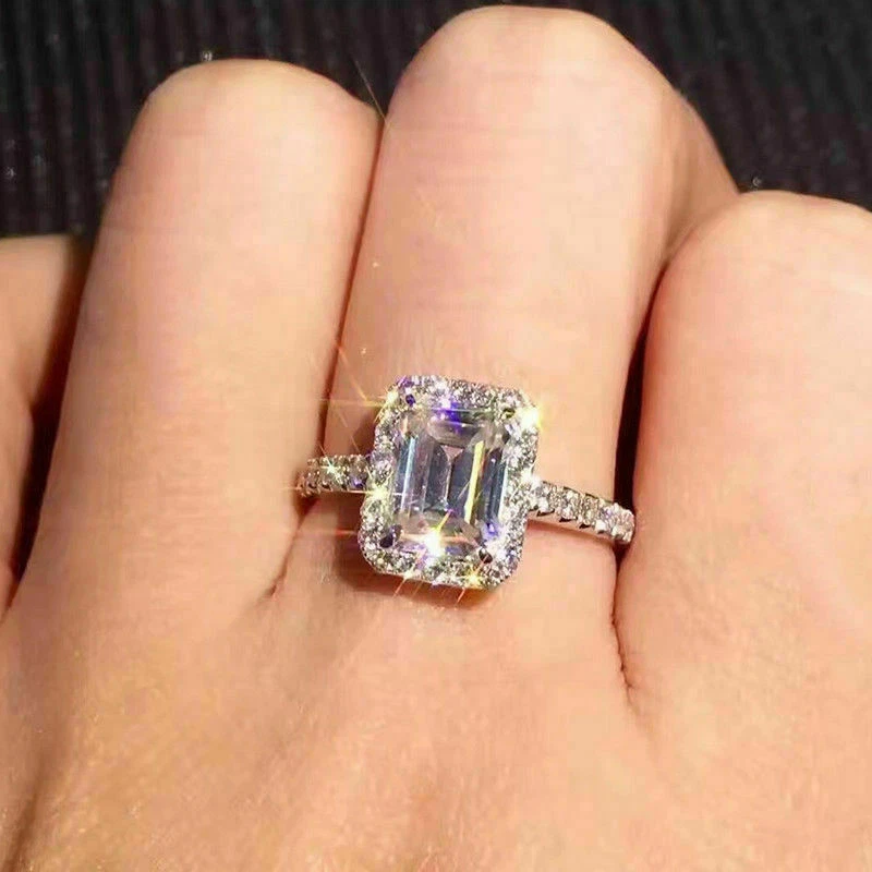 Engagement Wedding Ring 14K White Gold 3.Ct Emerald Cut Moissanite Size 7.5 - Image 2 of 4
