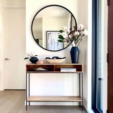 80cm Large Round Mirror Black Frame Wall Glass Circle Vanity Makeup Mirror Decor