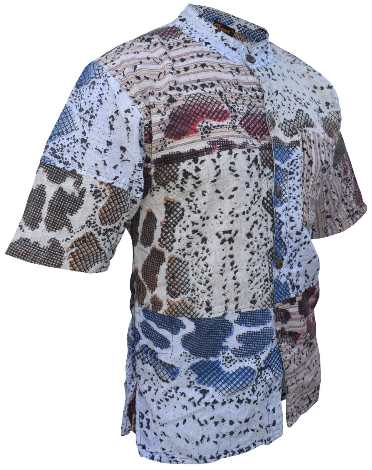 Mens Snake Print Patchwork Button Up Holiday Shirt Cotton Short Sleeve | eBay UK