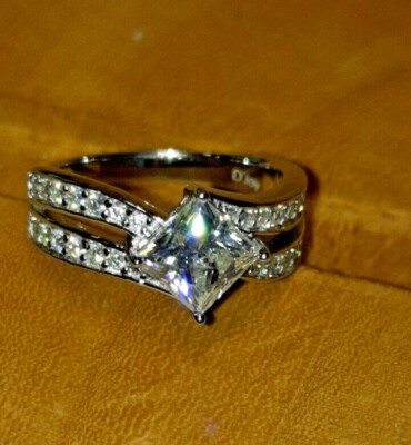 3.30 CT Princess Certified VVS1 Moissanite Engagement Ring 14K White Gold Plated