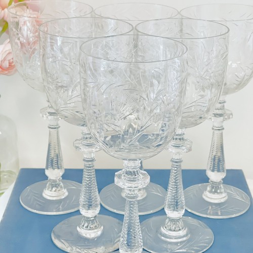 Rock Sharpe Libbey Crystal Paisley Water Wine Goblets Glasses Set 6 1930’s Vtg - Picture 8 of 13