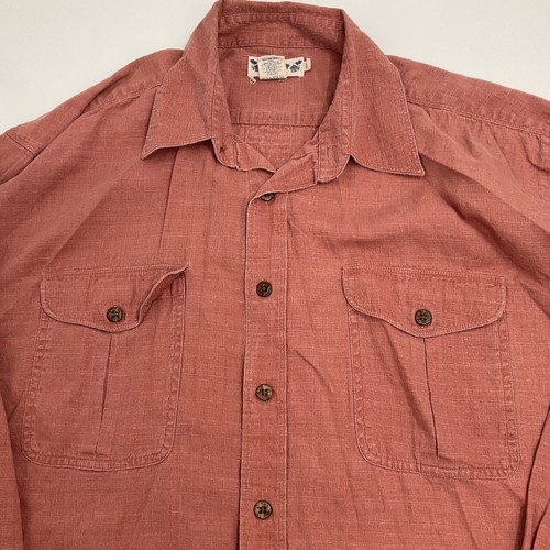 Hawaiian Tropic Button Up Shirt Long Sleeve Red Brown Clay Wood Buttons XL Rare - Picture 2 of 8