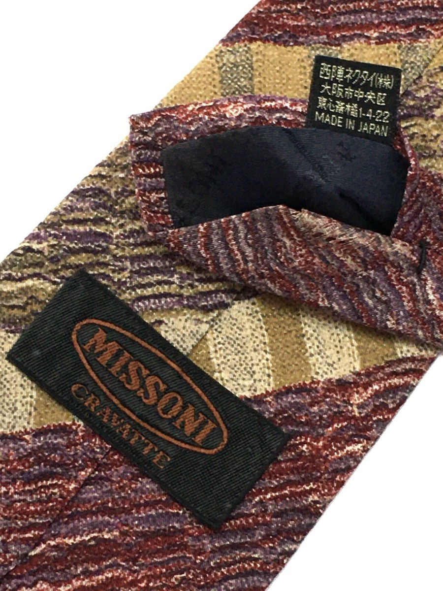 Cravate Missoni En Soie 100% Italie – Motif Zigzag Multicolore, Style Géométrique Logo – Neuf Avec étiquettes
