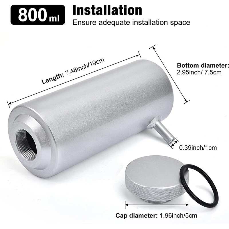 Tanque de desbordamiento de refrigerante botella radiador universal 800 ml aluminio con línea de manguera EE. UU. Foto 2 de 4