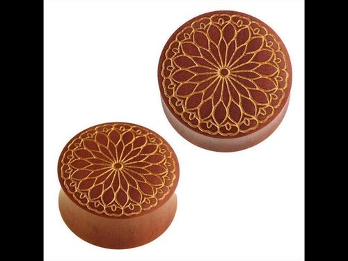 Tapón de madera pétalo mandala flor madera sawo rojo marrón grabado dorado - Imagen 2 de 11