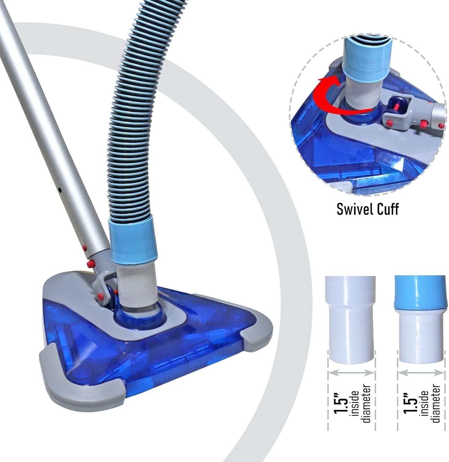 Durable 1-1/2" x 24ft Pool Vacuum with Weighted Head for Immaculate Cleaning