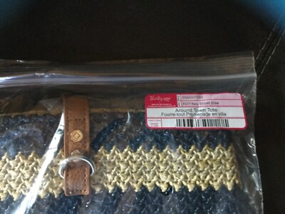 THIRTY ONE AROUND TOWN TOTE NAVY STRIPED STRAW NEW IN PACKAGE