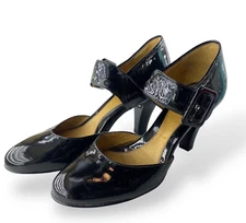Sofft Women's Mary Jane Pump Stacked Black Patent Leather Heels (Size 9)