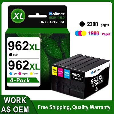 962XL Ink Cartridge (4PK, BK/C/M/Y) Compatible for HP OfficeJet Pro 9010 9022