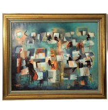 Framed Oil On Canvas Original Signed Impressionist Painting-30”x27” Orchestra