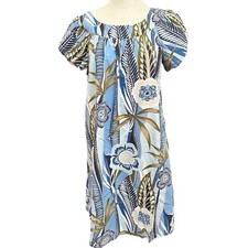 Royal Creations Floral Cap Sleeves 100% Cotton Hawaiian Dress Medium RARE VTG