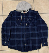 Men's M Wrangler Authentics Hooded Quilted Lined Flannel Shirt Jacket Shacket
