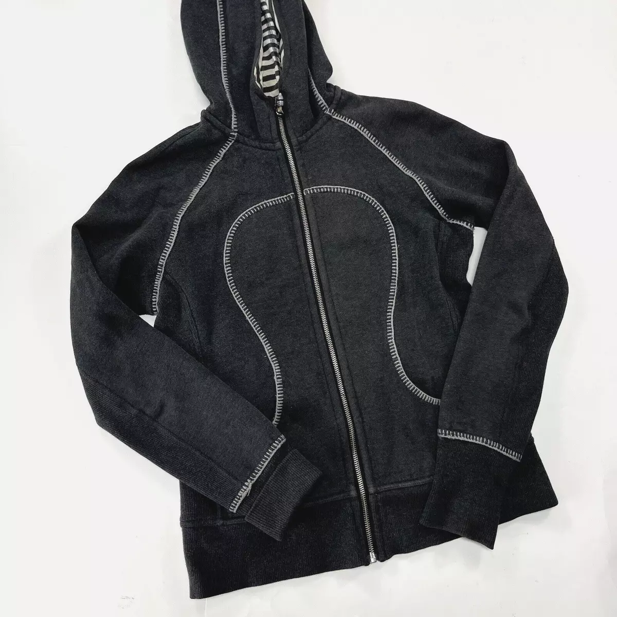 Lululemon Scuba Hoodie 6 Full Zip Gray Special Distressed Yoga Stretch  cotton