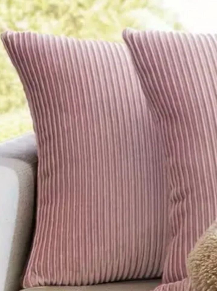 Funda de almohada a rayas de terciopelo rosa, 1 pieza, 18x18 Foto 3 de 4