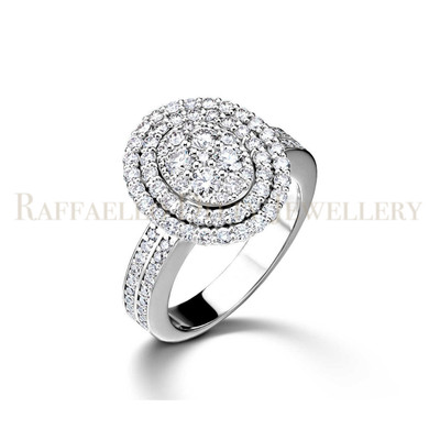Diamant Jubiläumsring in 14k massiv Weißgold Double Halo Geschenk für Mama