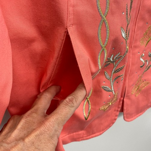 Quacker Factory Jacket Plus Size 2X Orange Pockets Full Zip Embroidered Stretch - Picture 6 of 12