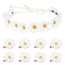 1PC Flower Crown Headband and 8PCS Daisy Hair Clips for Hair Hippie Sunflower
