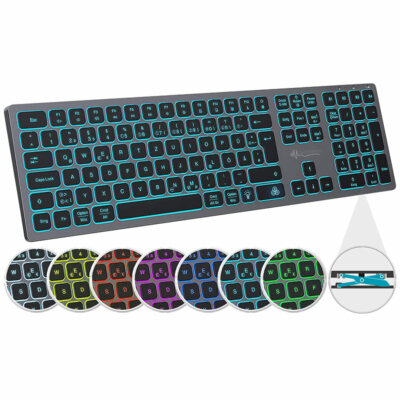 Funk-Tastatur, farbige Beleuchtung, Slim, Scissor-Tasten, Akku, 2,4GHz