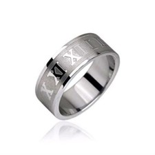 Men Women Pair Steel Roman Numerals Embossed Engraved Ring New 10140