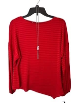 I.N. Studio Petite Medium Red Long-Sleeve Sheer Textured Blouse Sheer lined tank