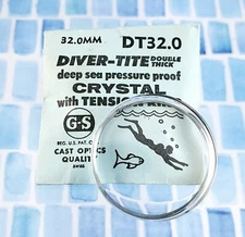 Vintage G-S DIVER-TITE Double Thick Deep Sea Diver Crystal. DT 32.0 mm 