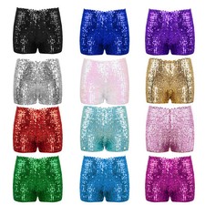 Girls Sequins Dance Shorts Rave Booty Dance Shorts Sparkle Short Hot Pants