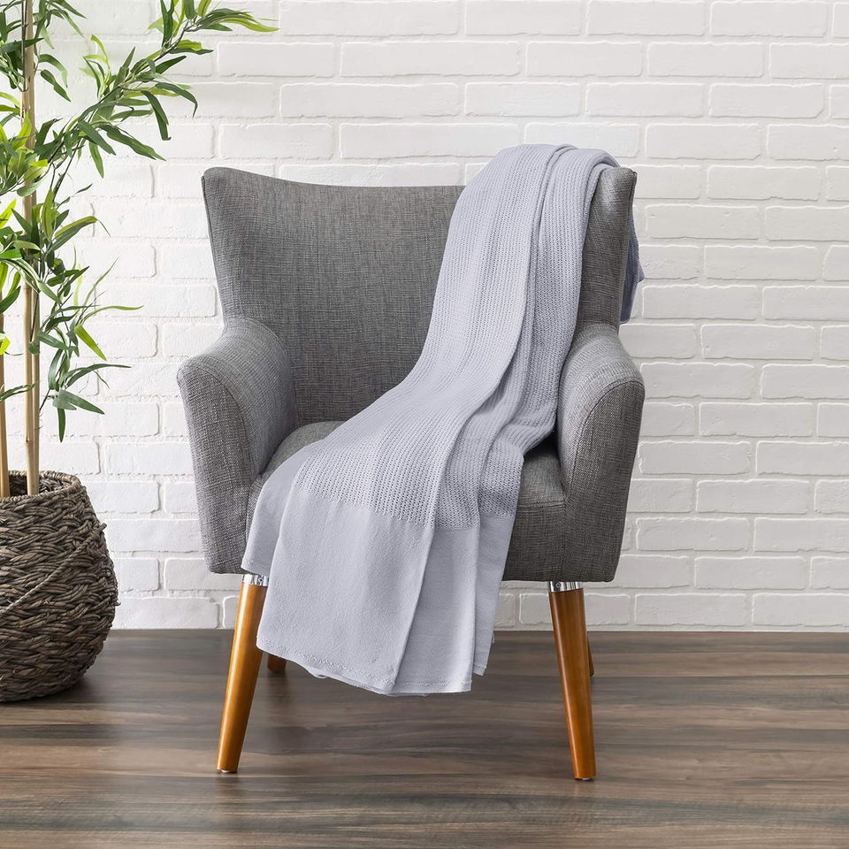 Leno Weave White Blanket, Queen 100 Cotton, Lightweight, Warm, Extra